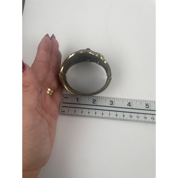 Brass Owl Cuff Bracelet With Black Stone Eyes Retro Statement Piece Unique - Picture 10 of 13